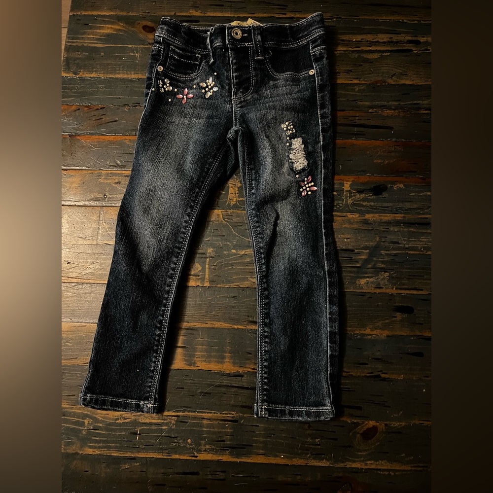 Squeeze Black Embellished Straight Leg Jeans 4T